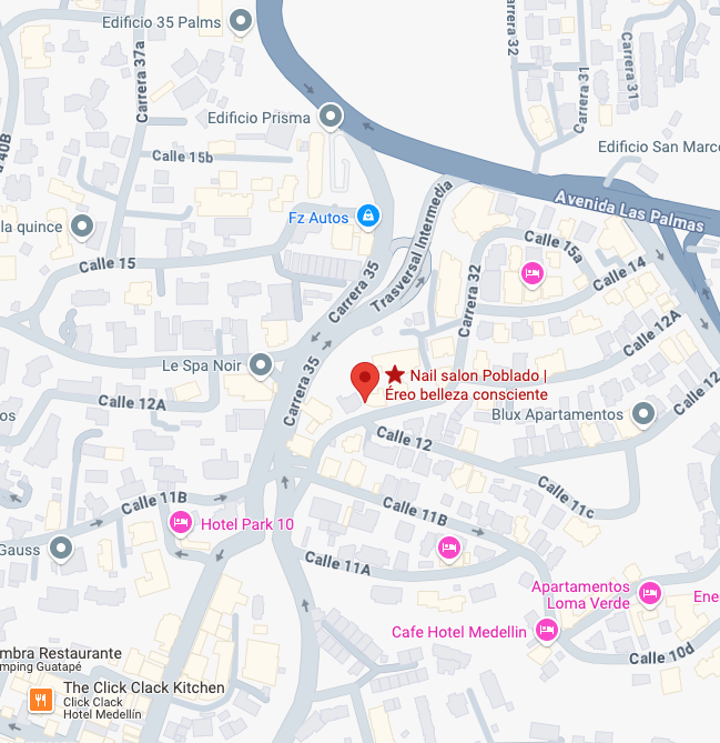 Mapa de la ubicación del salón de uñas Ereo Nail Salon en Poblado, Medellín, con servicios de manicure y pedicure
