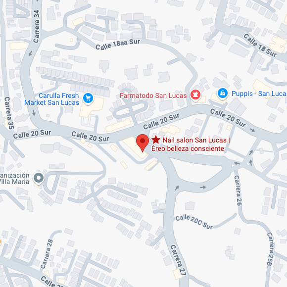 Mapa de la ubicación del salón de uñas Ereo Nail Salon en Poblado, Medellín, con servicios de manicure y pedicure